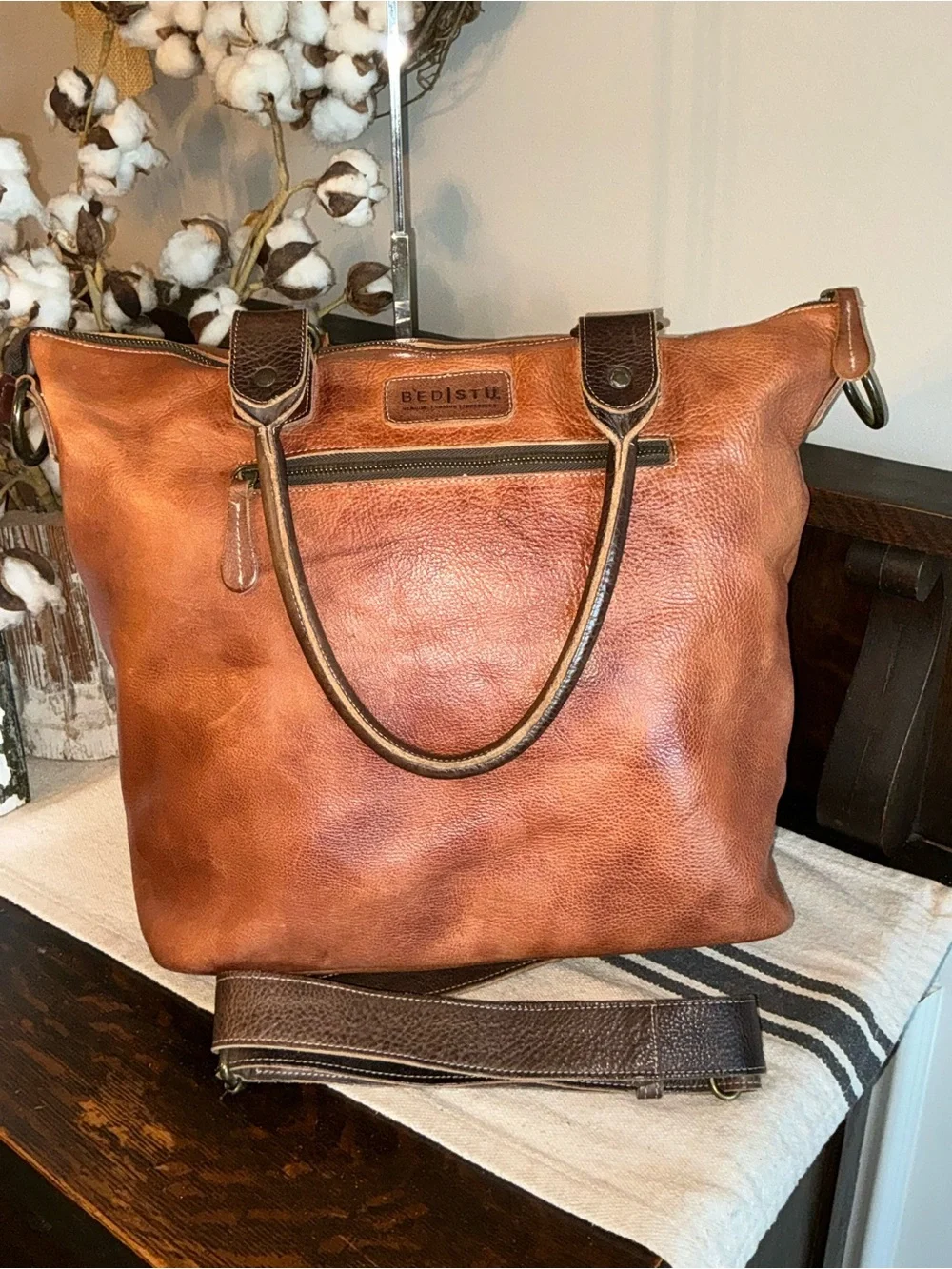 Bed Stu Two-Tone Brown Leather Tote